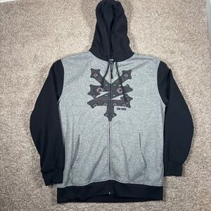 Zoo York Mens XL Y2K Full Zip Hoodie Gray Black Graphic Logo Skater Sweatshirt